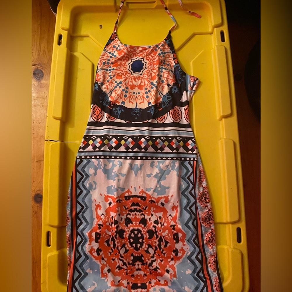 Tribal Print Silk Long Dress